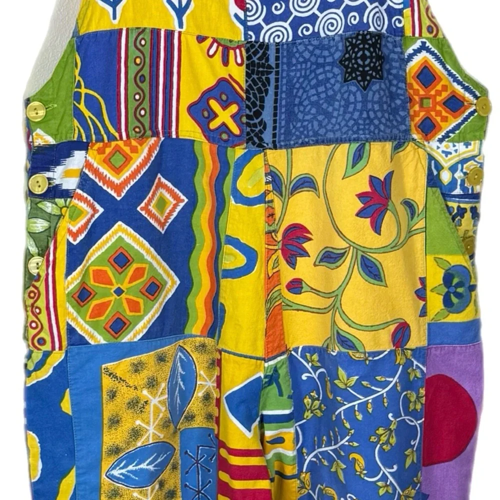 Sacred Threads Vintage Patchwork Overalls Romper M Cottagecore Hippie Boho - Picture 3 of 14